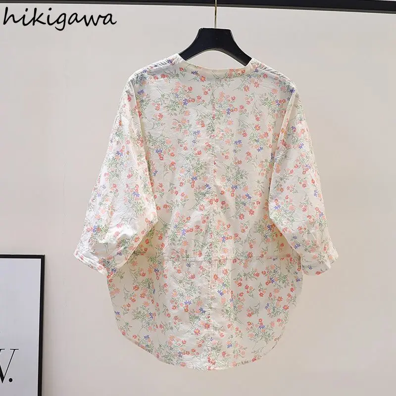 Camisas De Mujer camicie coreane larghe donna camicetta a maniche corte in cotone floreale dolce top oversize camicette estive Vintage Chic