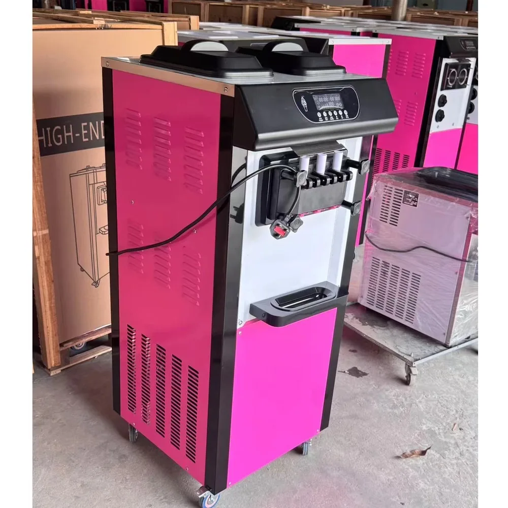 Commercial 3-Flavor Soft Serve Ice Cream Machine Automatic Stainless Steel Maker for Restaurant Snack Bar Dessert Shop