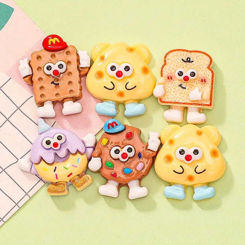 5pcs miniso cute bread biscuits cartoon resin flatback cabochons for diy jewelry making handmade crafts materials