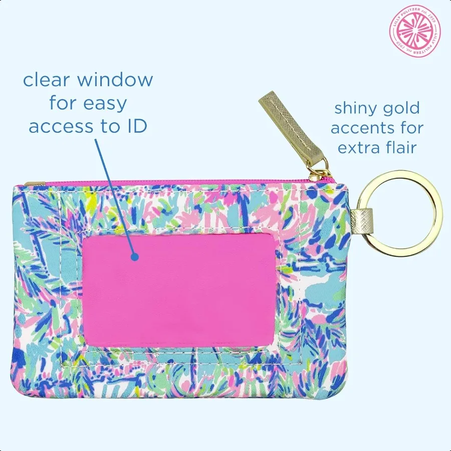 Ausweishalter-Geldbörse, blaues Schlüsselanhänger-Geldbörse mit Reißverschluss, niedliches Karten- und Ausweishülle für Damen, Cabana-Cocktail