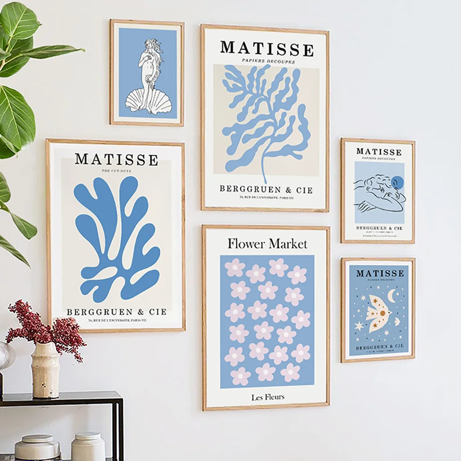 Blue Abstract Matisse Coral Leaves Sculpture Wall Art Canvas Painting Nordic Posters And Prints Pictures For Living Room Decor