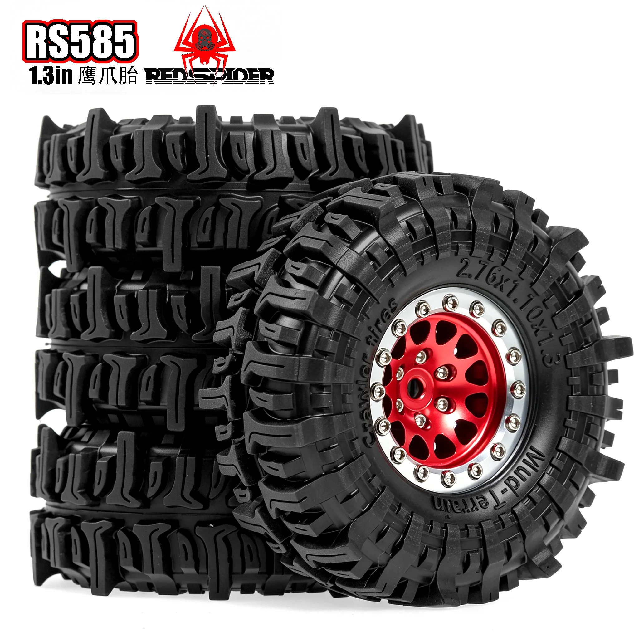 RED SPIDER 4Pcs 1.3 Beadlock Wheels and Tires Hex 7mm for 1/18 1/24 RC Crawler Car TRX4M SCX24 AX24 FCX24 Ascent-18 Upgrade Part