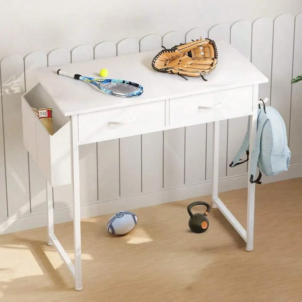 

32 Inch Small Desk With Drawers, Home Office Computer Desk With Storage Bag And Headphone Hook, Study Writing Table