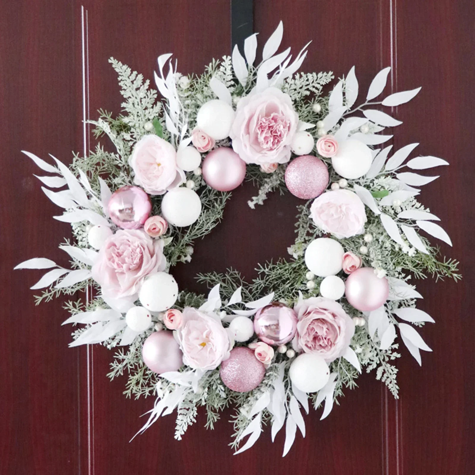 

Ornament Pink Christmas Balls Decor Wreath Artificial Plants Rattan Garland Windows For Hotel Shop 55cm Holiday Door Decoration
