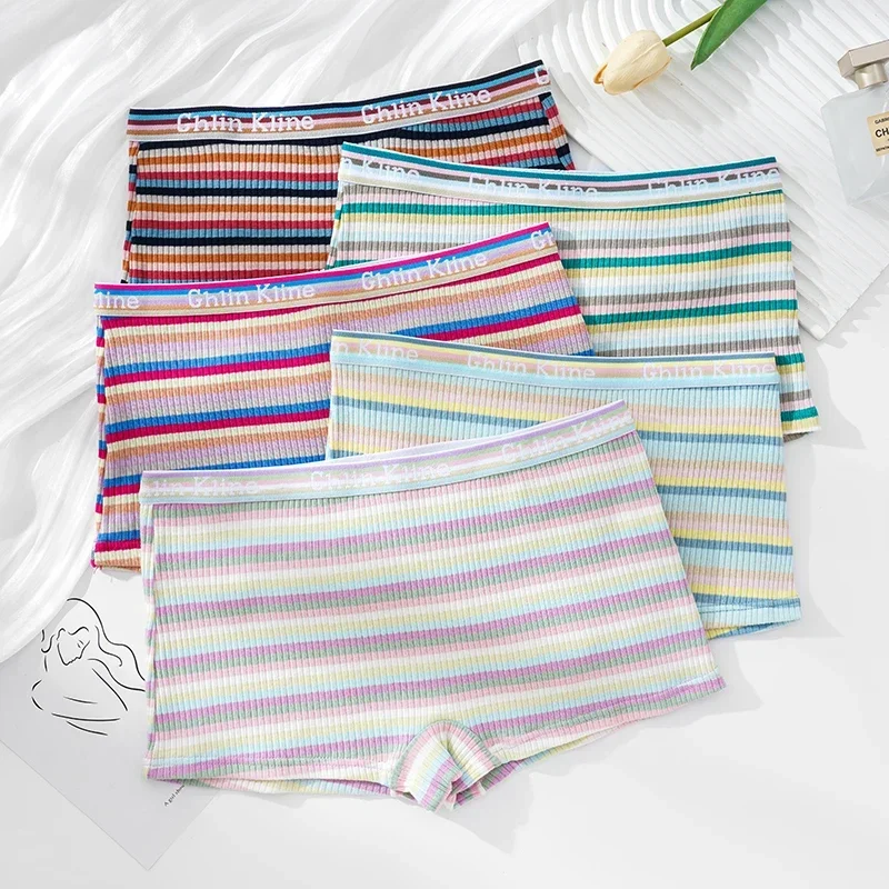 Strisce colorate Pantaloni di sicurezza da donna Cotone sotto la gonna Mutande senza cuciture femminili Boxer taglie forti Boxer accoglienti da donna