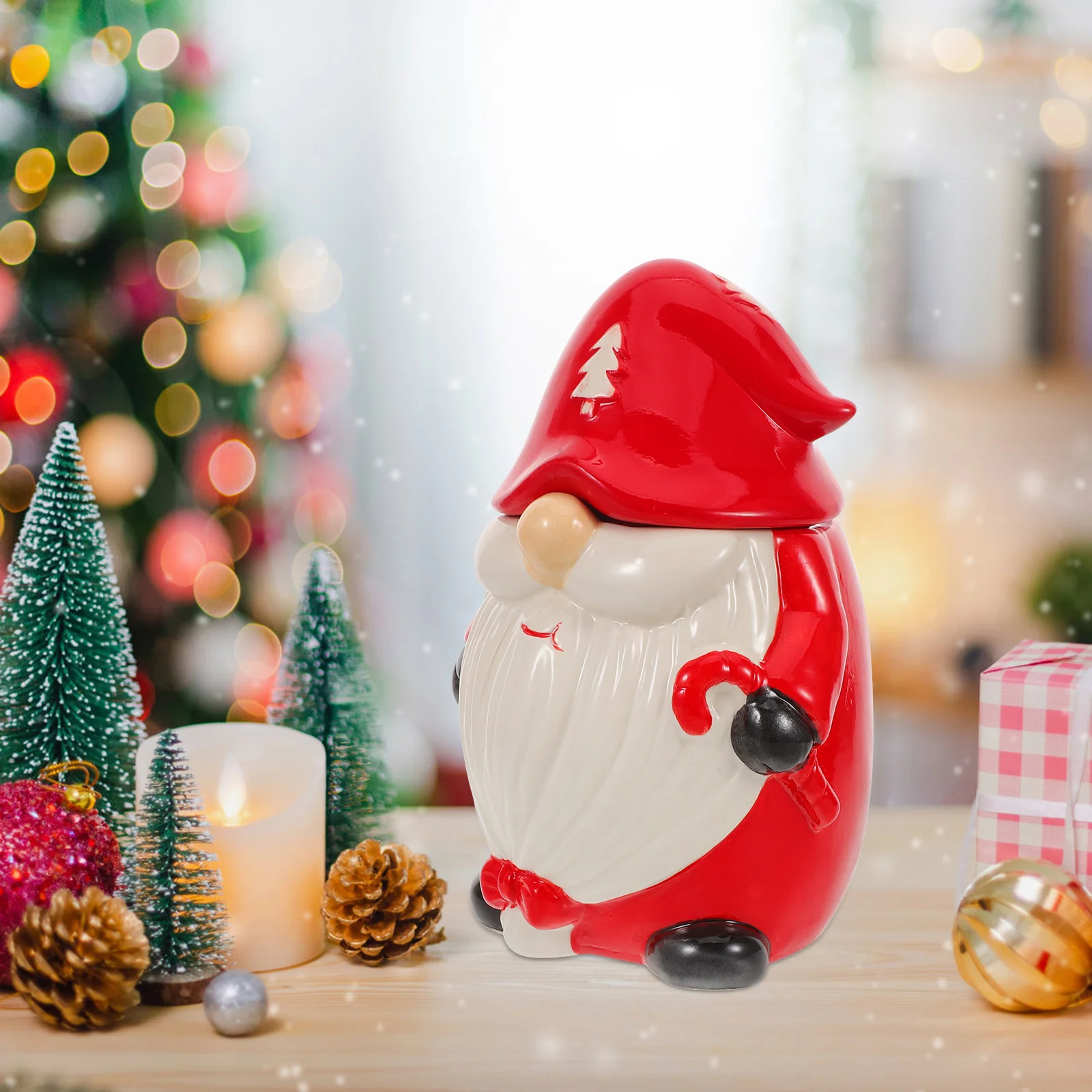 

Christmas Ceramic Candy Jar Cute Gnome Shape Lid Small Decorative Holiday Cookie Biscuit Container Holiday Candy Jar