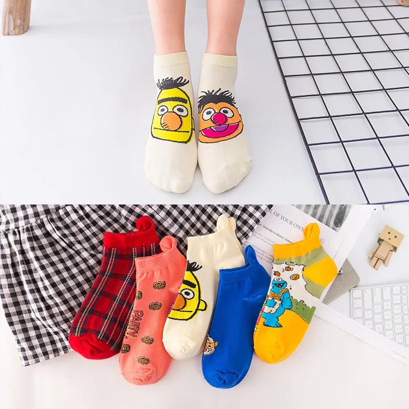 Harakuju Women Cute Cartoon Individuality Asymmetrical Short Ankle Socks Unisex Funny Hipster Gift Sokken