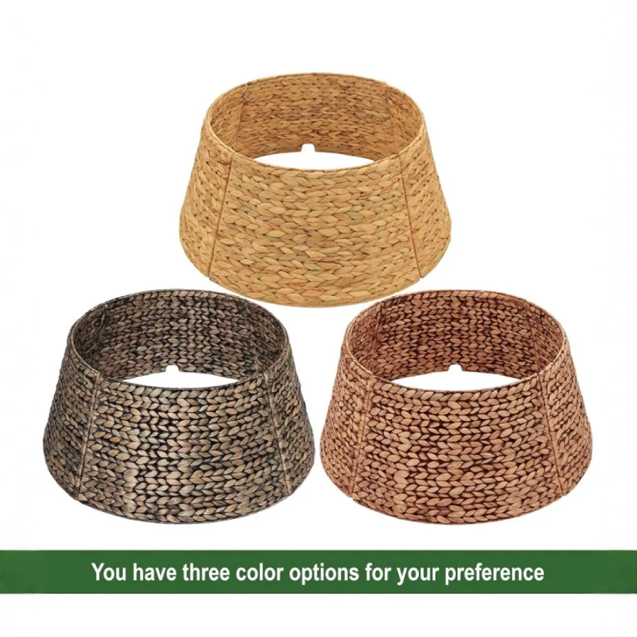 Christmas tree collar farmhouse Christmas  ring water hyacinth woven Christmas  skirt  stand covered fence