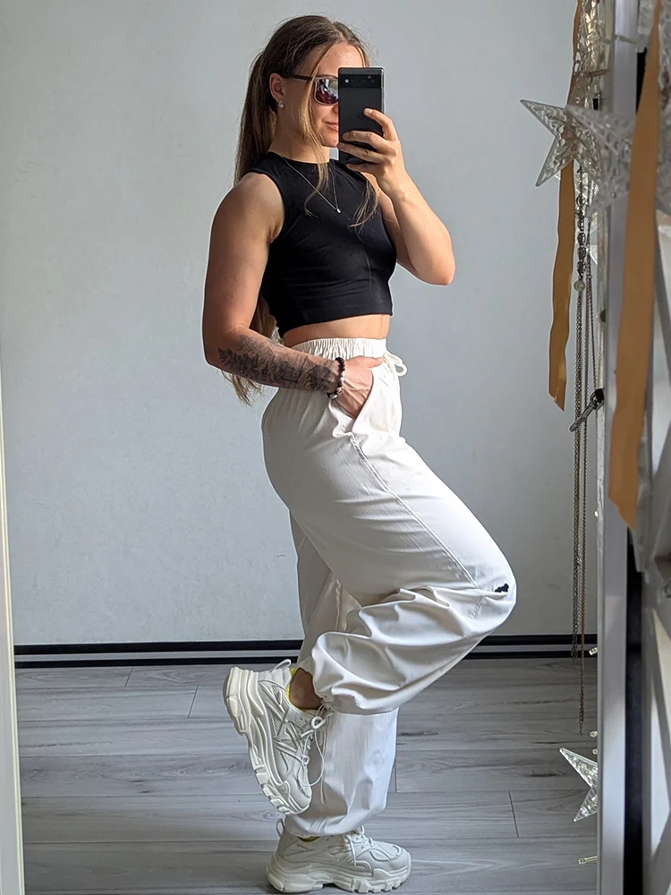 Blue Straight Pants For Women Elastic Wiast Jogger Quick-dry Sweatpants Baggy Embroidery Trousers Ladies Wide Leg Sport Pants