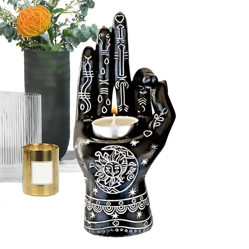 Buddha Candle Holder Zen Spiritual Sculpture Candlestick Resin Buddha Hand Figurine Tealight Holder Zen Statue For Altar Mantle