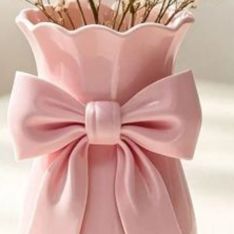 Twisted Design Pink Bow Flower Vases Flower Arrangement 3D Printed Decorative Vase Elegant Style Tabletop Flower Pot