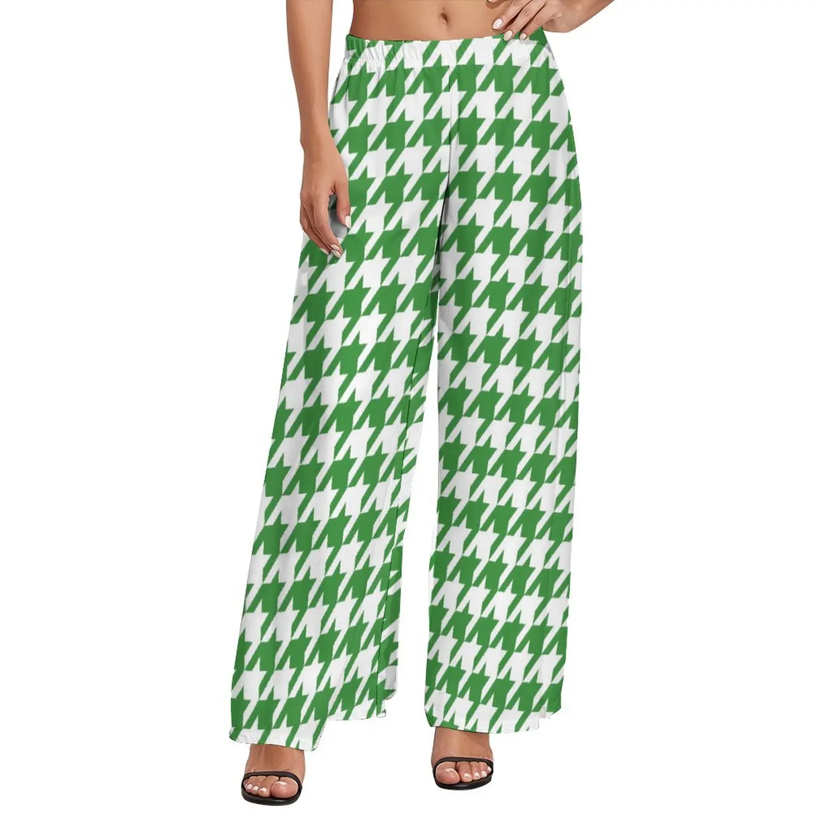 

Green Houndstooth Pants St Patricks Day Home Wide Leg Pants Female Big Size Streetwear Pattern Straight Trousers