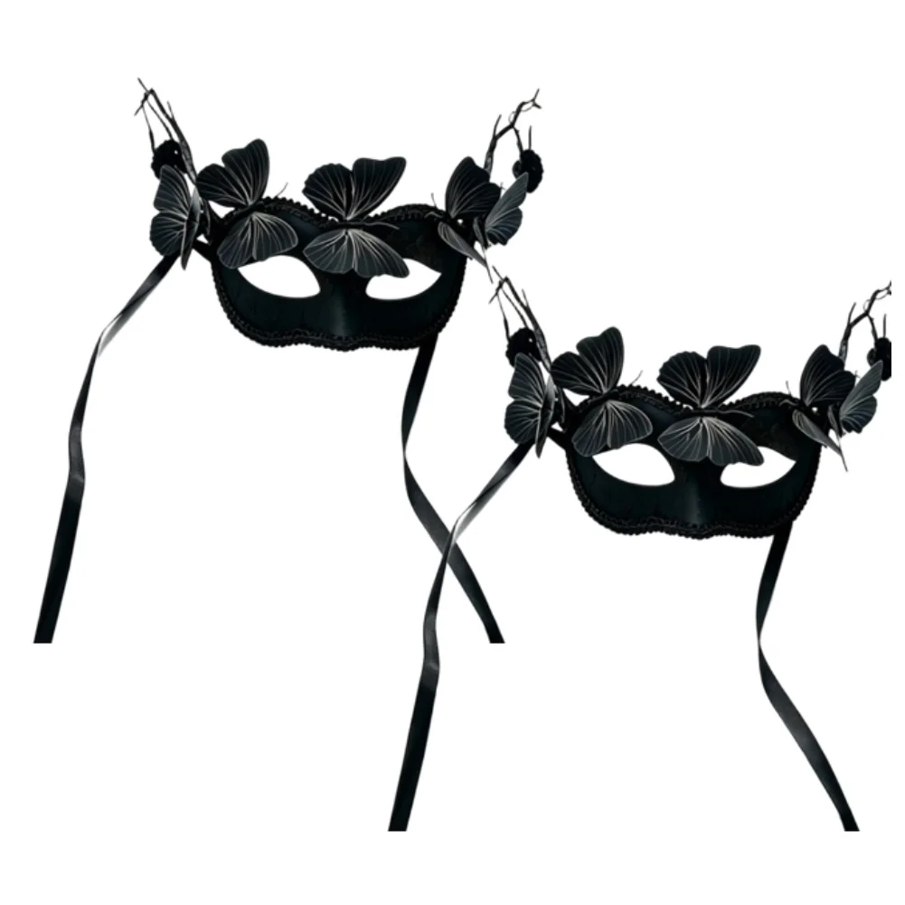 Halloween Butterfly Half Face Mask Set 2 for Gothic For Dance Festival Party Masquerade Ball Costume Plastic 29x23x10cm