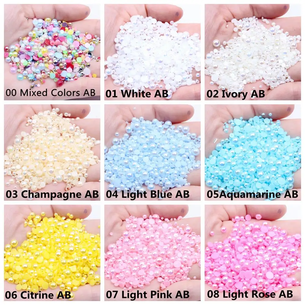 10mm 2000pcs AB Colors Half Round Resin Pearls Flatback Glue On Imitation Beads For Jewelry Making DIY Accessories