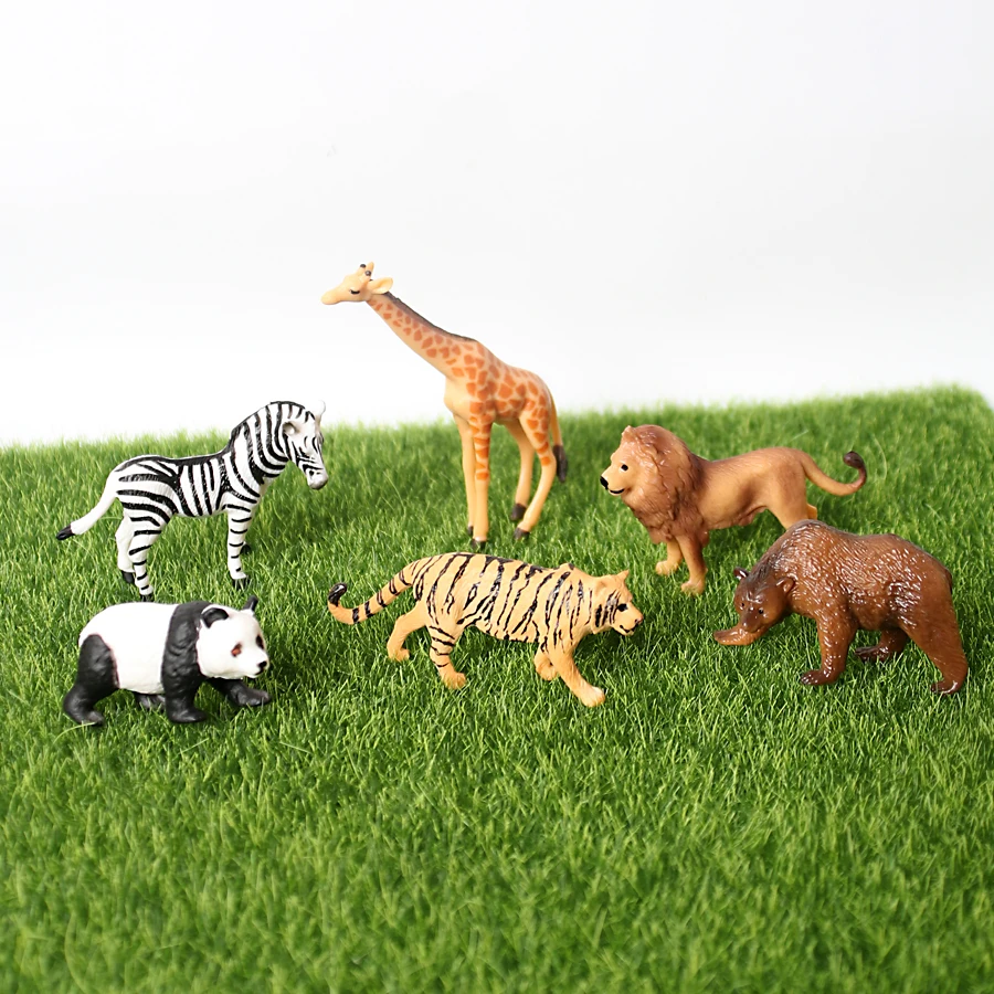 Realistic Mini Jungle Wild Forest Animals Figures Panada Elephant Orangutan Lion Bear monkey Model Party Favors Cupcake Toppers