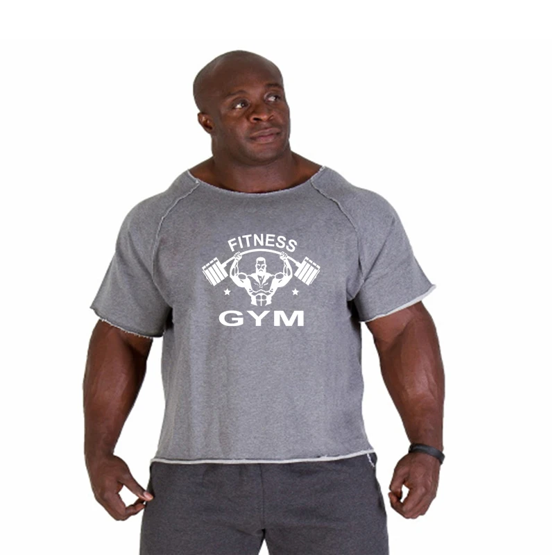 New Brand Gyms Clothing Mens Bodybuilding Loose T Shirts Cotton Short Sleeve Sweatshirt Fitness Workout Sportswear Tops Male