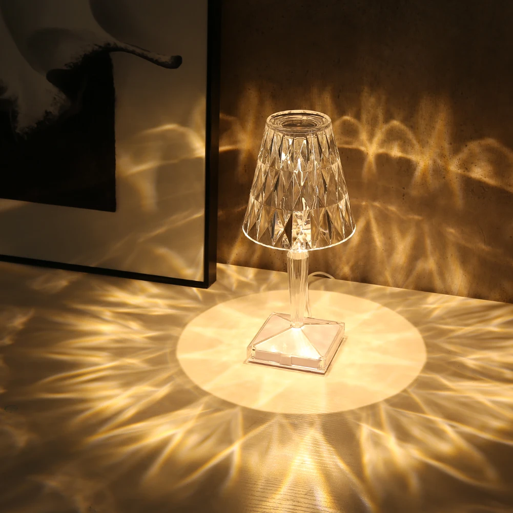 Diamond Table Lamp USB Acrylic Decorative Desk Lamps Bedroom Bedside Crystal Lighting Fixtures Projection Atmosphere Night Light