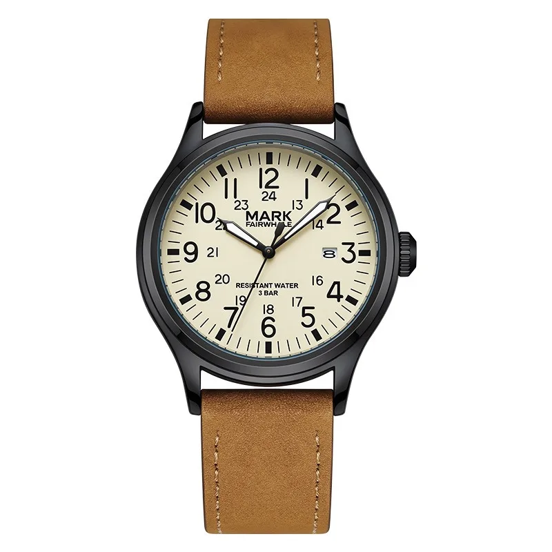 Men's Trendy Minimalist Quartz Watch with Screw-down Crown Date Function Luminous 30m Water Resistance 39mm Large Dial