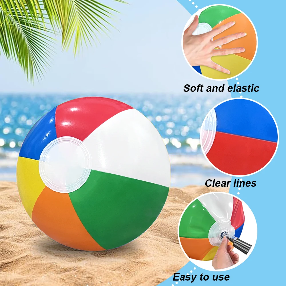 6pcs Colorful Inflatable Beach Ball Summer Holiday Swimming Pool Party Game Ball Set