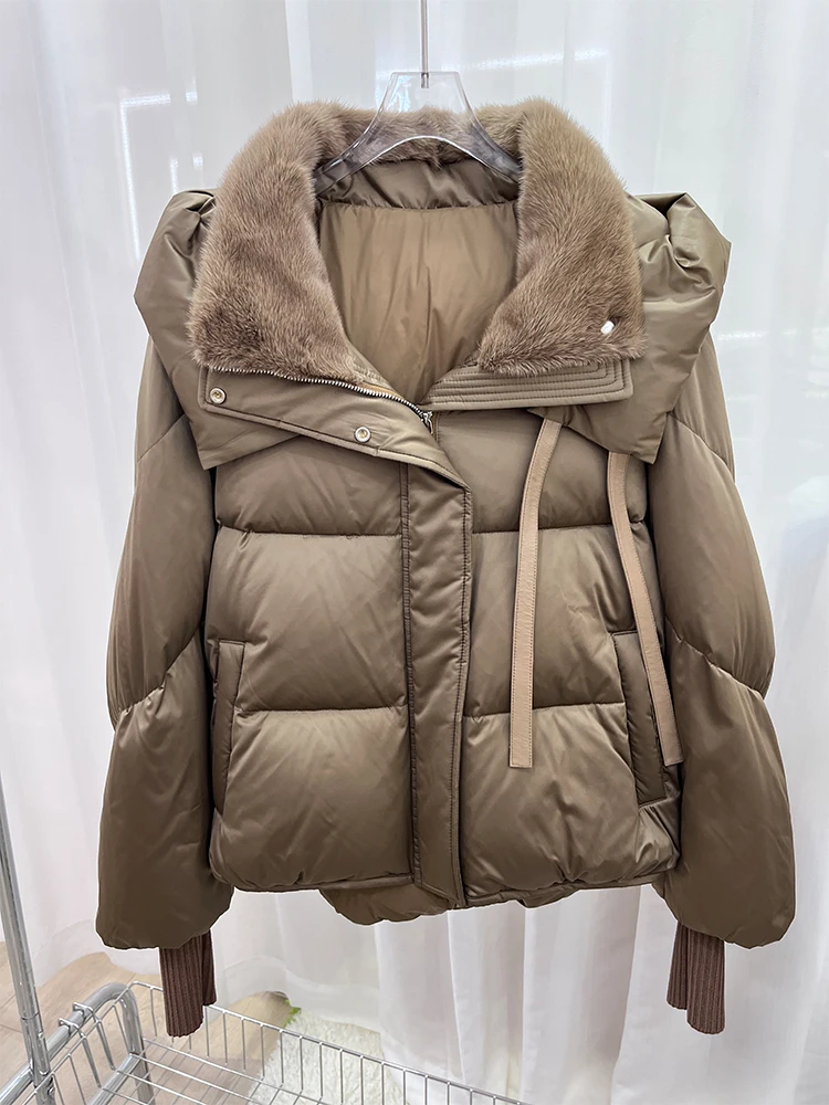 2023 New Women  Winter Warm Mink Fur Collar Goose Down Jacket Thick Luxury Clothing Parkas Female Puffer Jacket