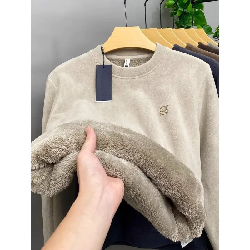 

Men's Thiened round Ne Sweatirt Fce Lined Base Layer irt Warmth Guaranteed Polyester Fiber Cleanfit Sle Print Pa...