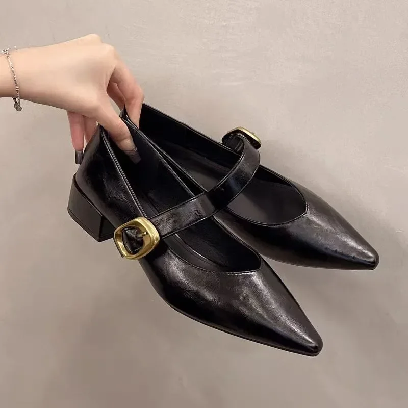 أحذية السيدات 2025 رائجة البيع مشبك حزام المرأة عالية الكعب موضة الضحلة مكتب أحذية كعب منخفض مثير أشار تو الكعوب النساء