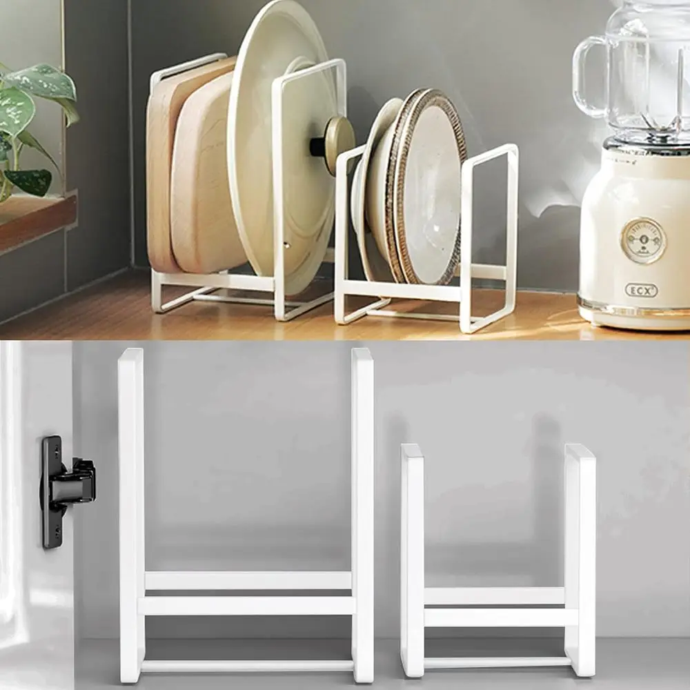 

4PCS Plate Holders Organizer, Metal Dish Storage Dying Display Rack or Cabinet, Counter and Cupboard - White， 2 Small and 2 Larg