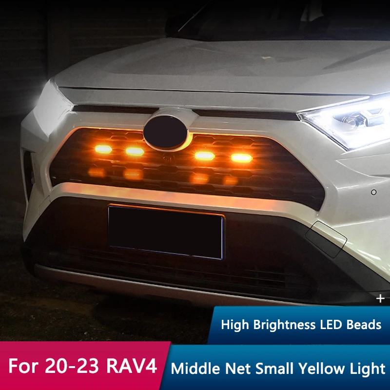 

QHCP Central Automotive Grille Yellow Highlight LED Golden Modification Daytime Running Light Accessories For 20-23 Toyota RAV4