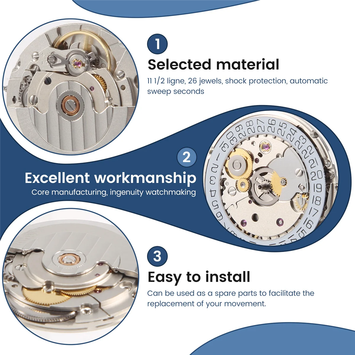 

A64E for ETA 2824-2 SELLITA SW200 White 3H Mechanical Watch Clock Movement