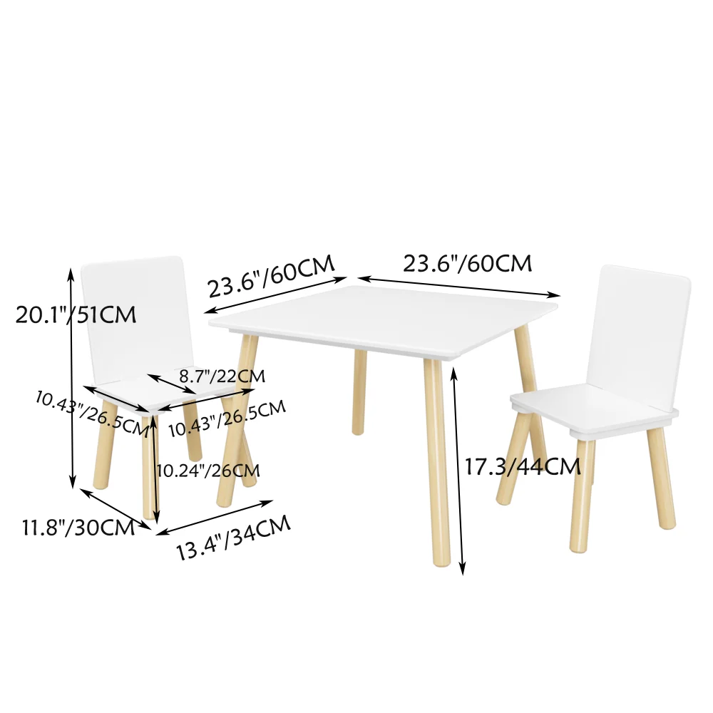 Orraves Kids Table and 2 Chairs Set, 3 Pieces Toddler Table and Chair Set, Wooden Activity Play Table Set (White) view 8