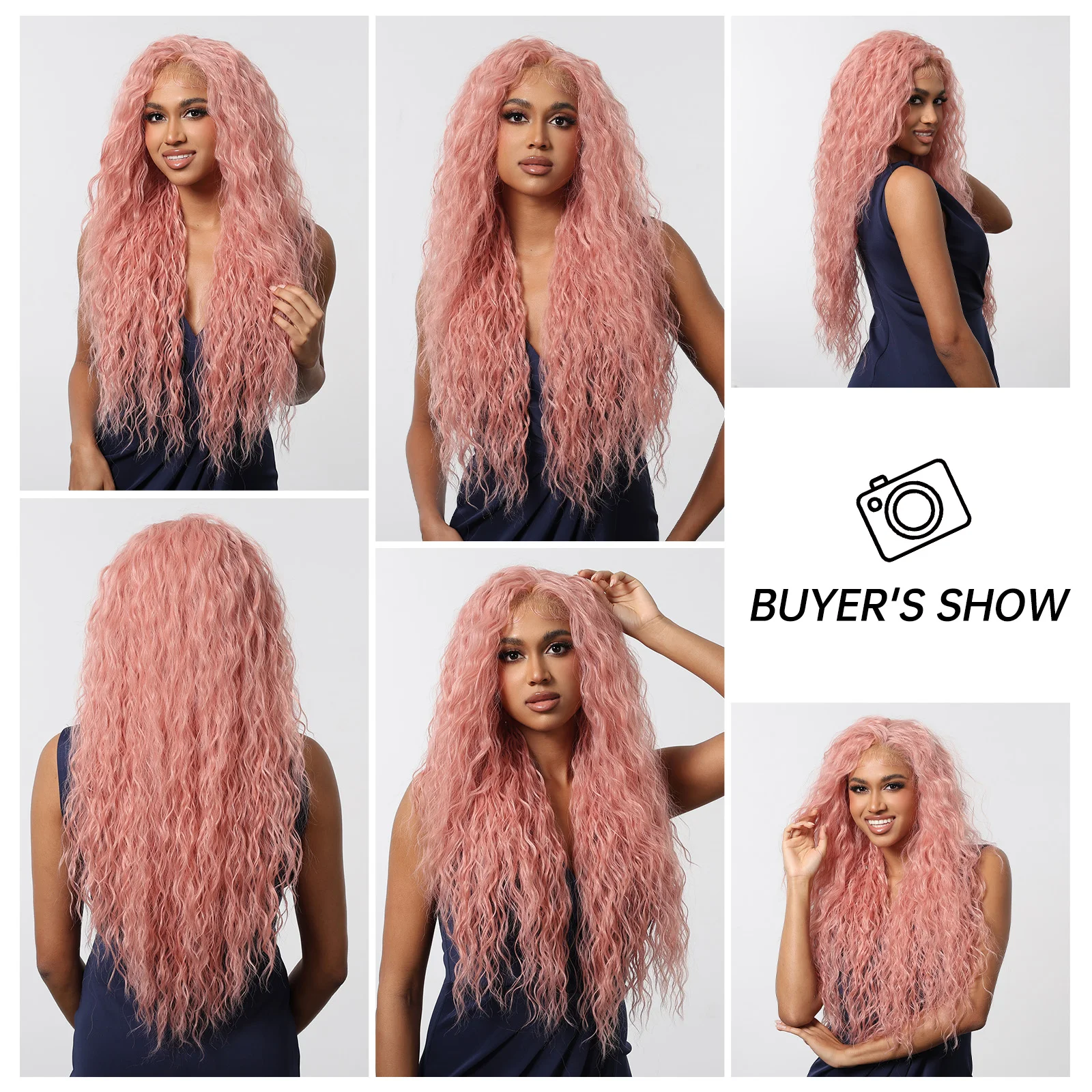 13* 6 Lace Wigs Water Wavy Synthetic Wigs for Afro Women Pink Curly for Natural Daily Cosplay Use Lace Heat Resistant Fiber