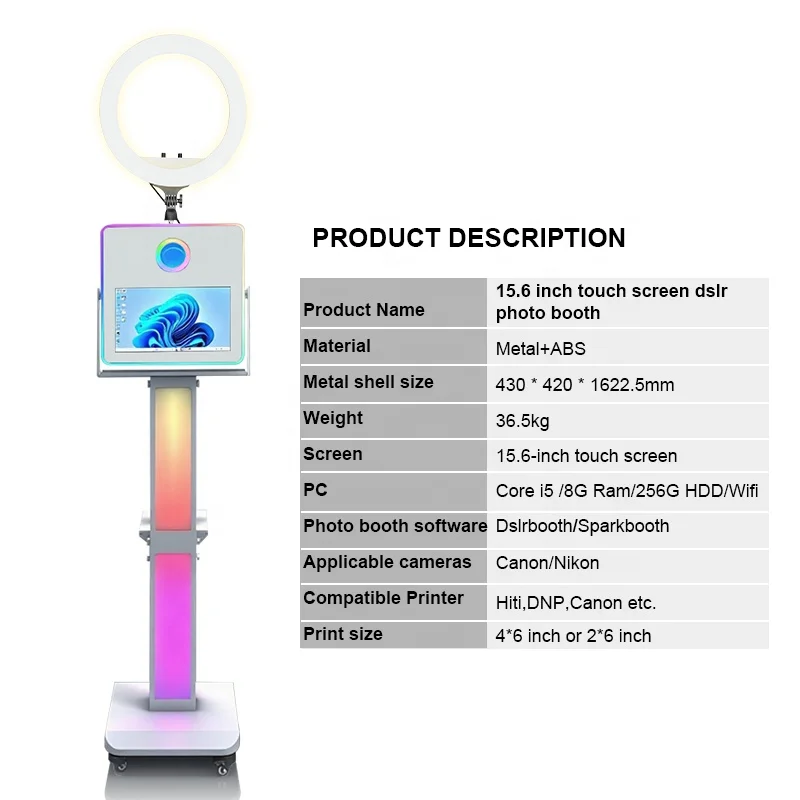 

Free Custom Logo Stand LCD Touch Screen Por Party Wedding Selfie Photobooth Machine DSLR Photo Booth