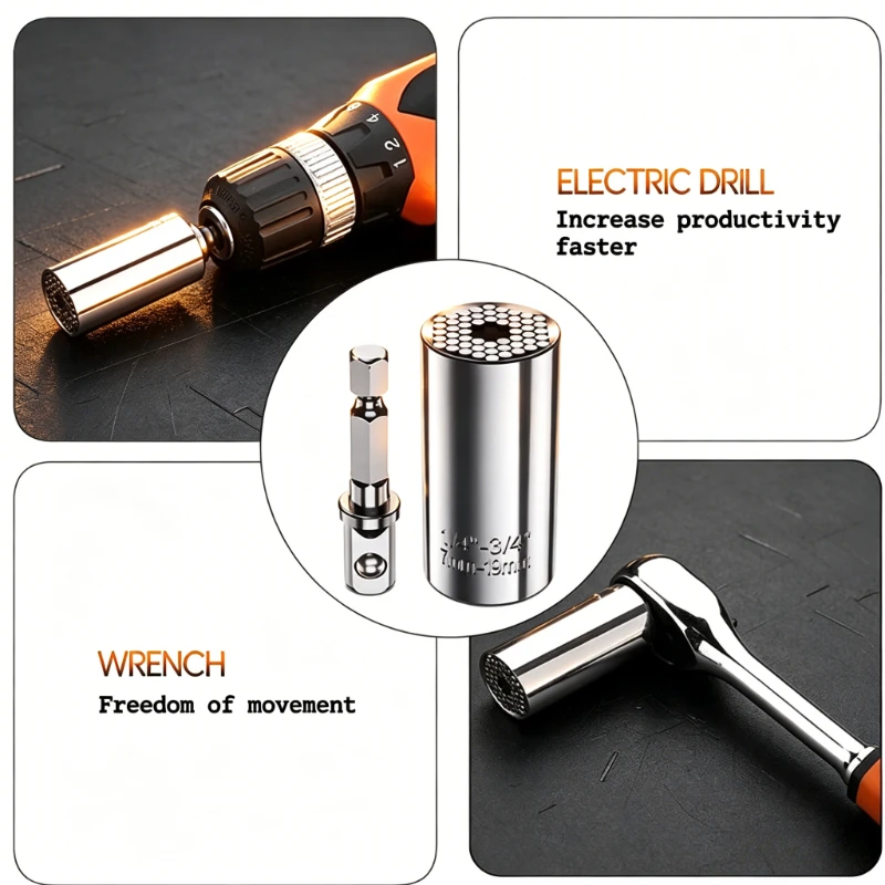 2Pcs set Multifunctional 7-19mm Magic Socket Wrench Extension Rod, Electric Drill Screw Tool Set