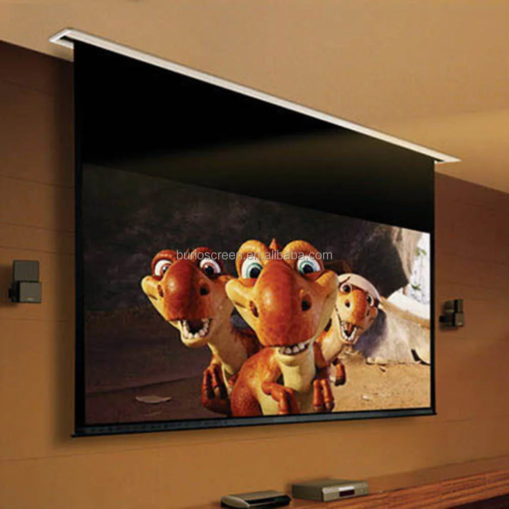 

Home Cinema Recessed In-ceiling Aluminium Alloy Motorized Tab-tension Projector Screen Ceiling Mounted Electric Movie Screens