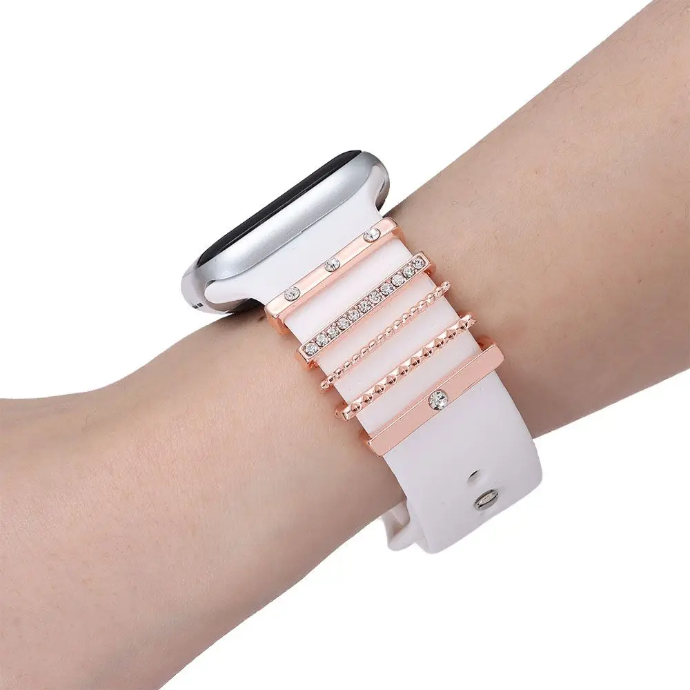 For Apple Watch Band Metal Charms Decorative Ring Diamond Ornament For iwatch Bracelet Smart Watch Silicone Strap Accessories