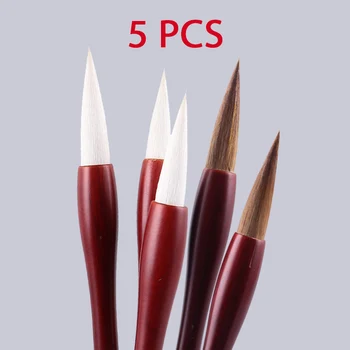 레드우드 캘리그래피 브러시 펜, 중간 족제비 털, 쓰기 브러시, 양모 털, 중국 정사이즈 스크립트 브러시, 도매, 5 개/로트