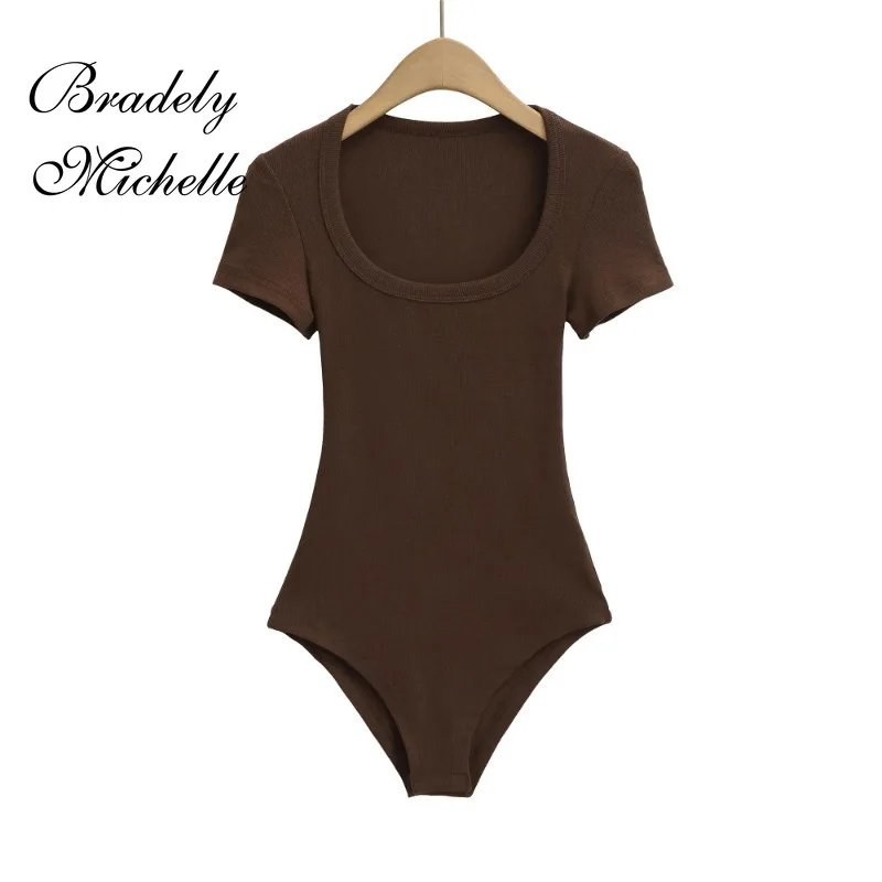 Slim Short Sleeve Women's Sexy Clothing Retro Jumpsuit Pullover Bodysuit Top Sexy Bodysuit