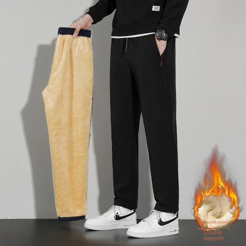 

Men's Winter Fleece Pants Thick Warm New Casual Drawstring Lamb Fleece Sweatpants High Quality Zipper Pocket Jogging Sweatpant