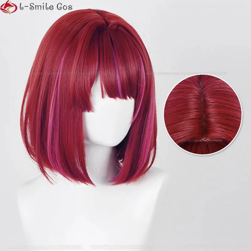 

aaa12 3High Quality Anime Cosplay Wig Women 30cm Red Mixed Pink Kana Arima Wigs Hat Heat Resistant Synthetic Hair + W