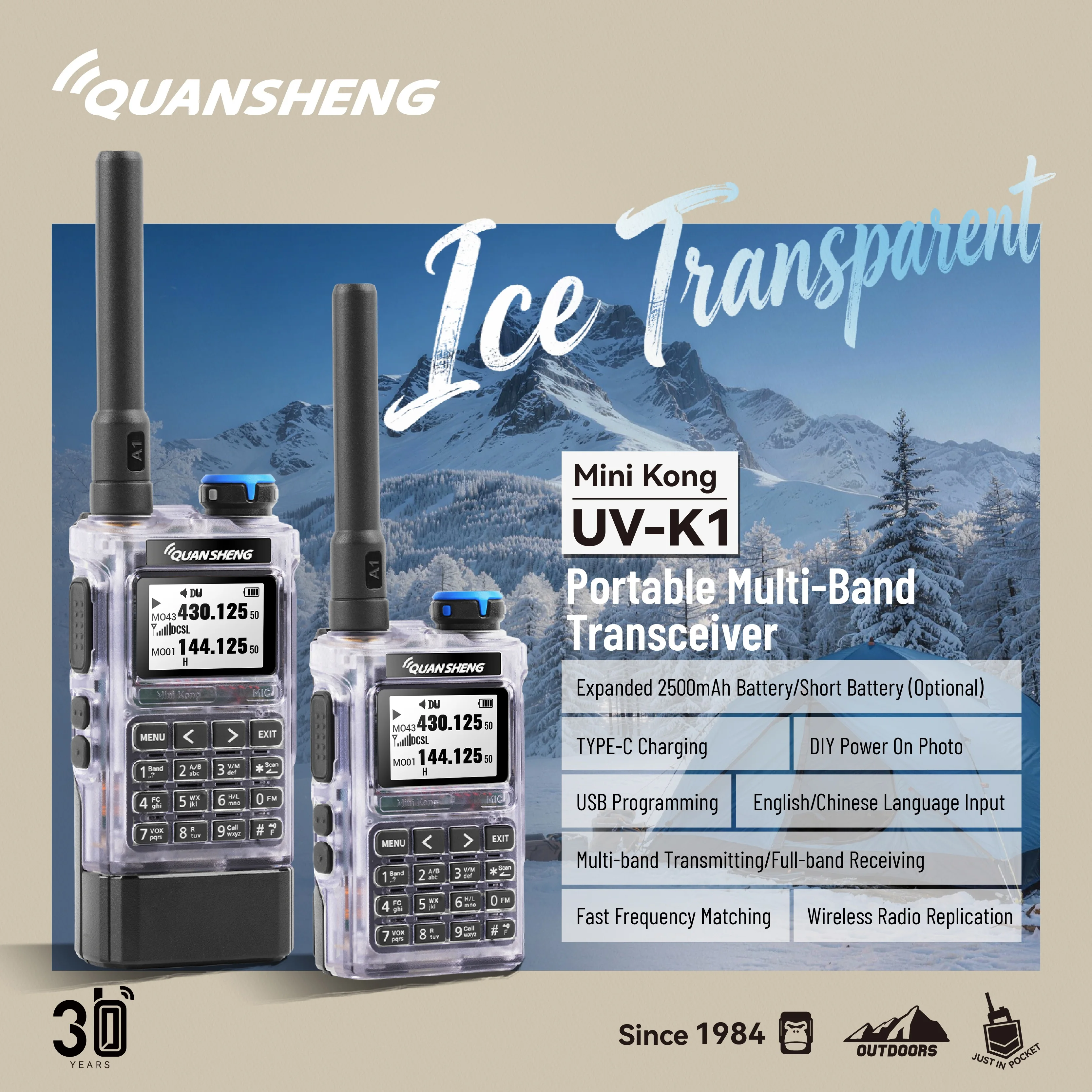 QUANSHENG UV-K1 Walkie Talkie  Air Band FM/AM Wireless Copy Frequency Type-C Charging NOAA Multi-Band For UVK5 K6 Two Way Radio