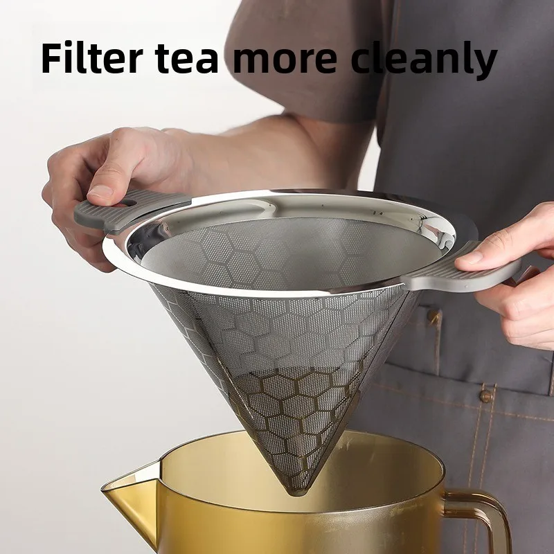 Professional stainless steel tea filter funnel, conical hand cranked tea leaves,double-layer filter screen, fine slag separation