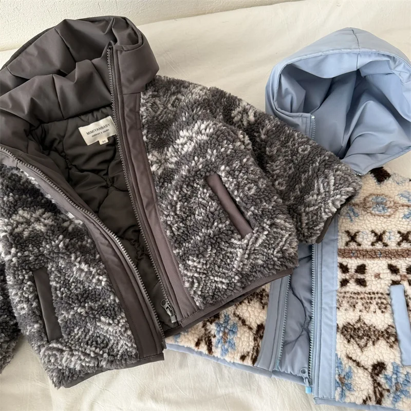 

RAISE Winter Children Boys Woolen Coats Hooded Thicken Warm Kids Babys Boys Outerwear Coat Jacquard Toddler Boys Padded Jackets