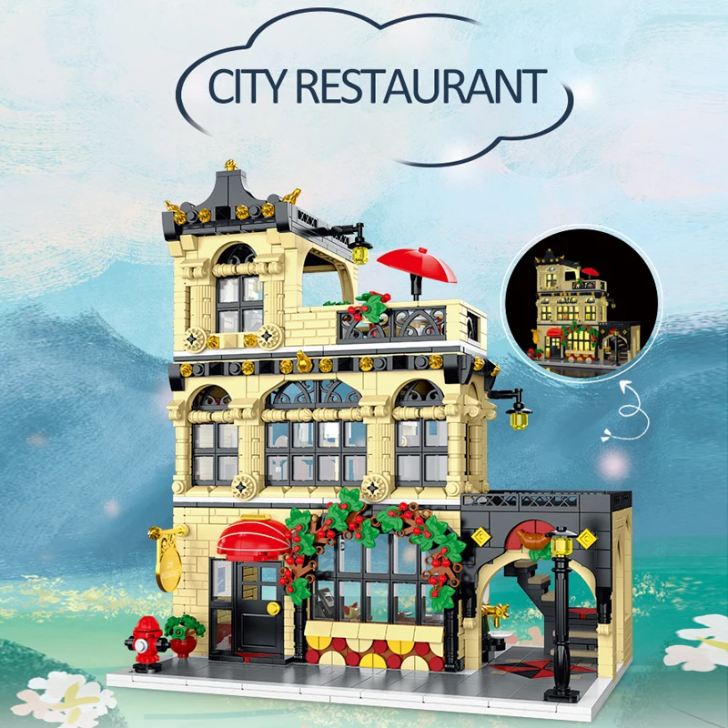 

Creative Expert City Street View MOC XMORK 20114 City Restaurant Block Module Model 1489pcs Building Blocks Brick Puzzle Toys