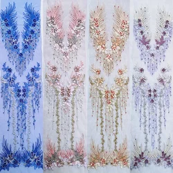 1PCS,120*30CM,3D Flowers Long Clothing Patch,Lace Beaded Embroidery Patches Rhinestone Body Applique Crystal For Wedding Dress