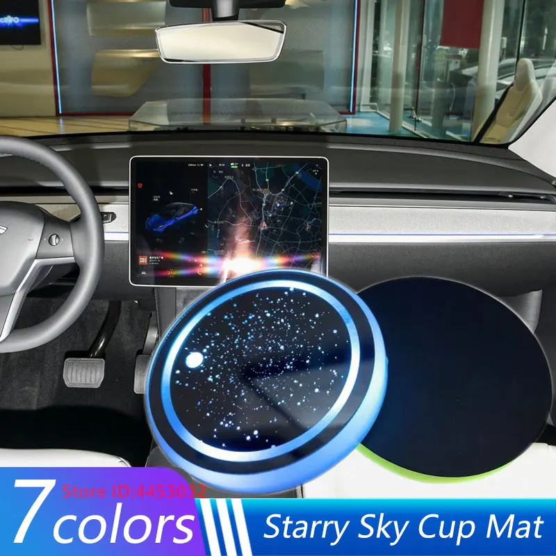 1 PCS Led Car Cup Holder Light For Tesla Model 3 X S Y 2023 2022 2021 2020 7 Colors Mat Coaster Photoinduction Lamps Accessories