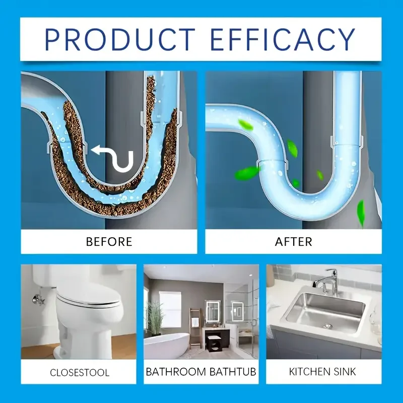 100G Powerful Drain Unclogging Powder, Fast Acting Pipe Dredger For Toilet Sink Bathtub, Effective Clog Remover view 3