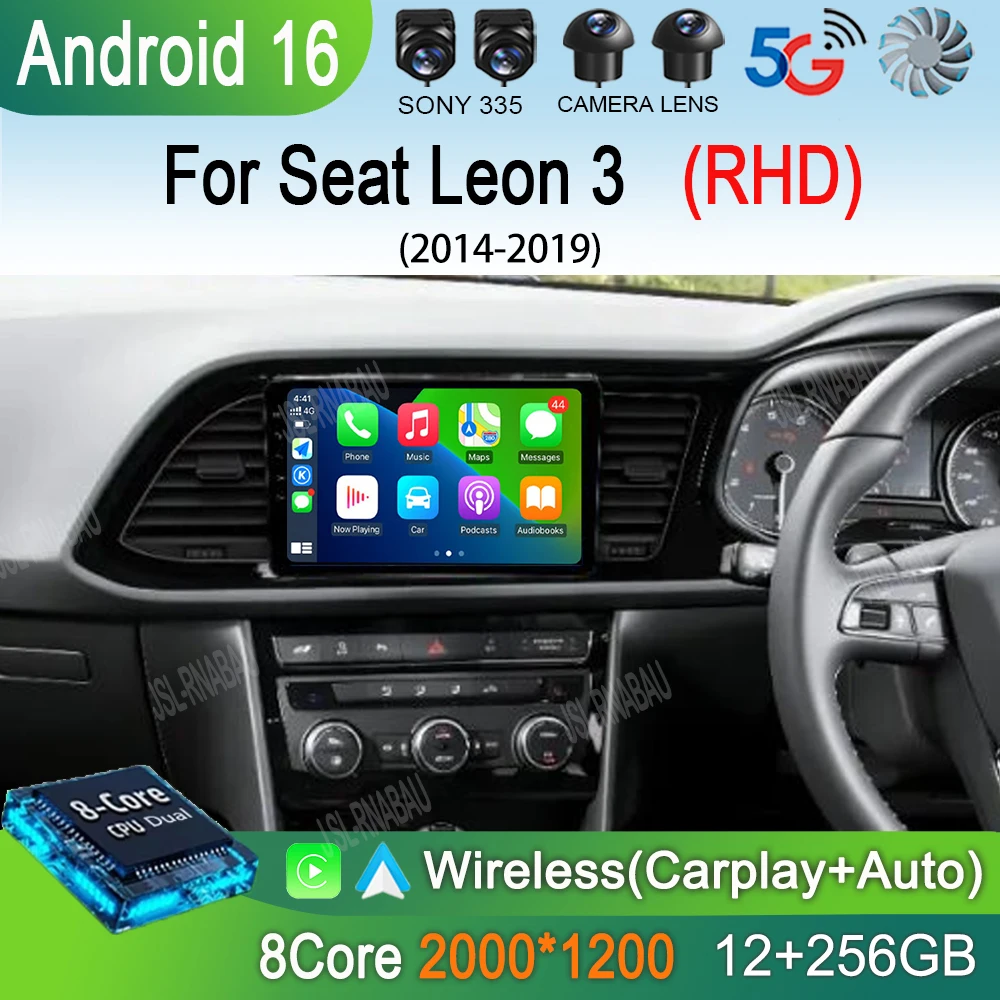 Radio para coche Android 16 Carplay para Seat Leon 3 2012 2013 2014 2015 - 2019 Navegación GPS Reproductor Multimedia estéreo wifi+4G Auto BT