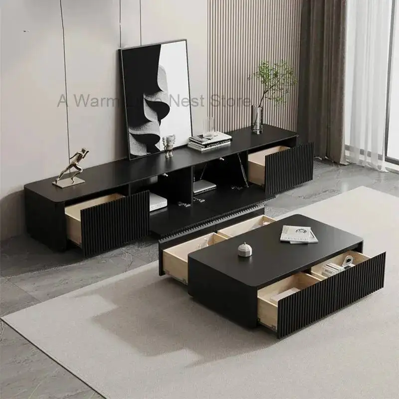 طاولة حفظ حديثة بسيطة باللون الأسود الصلب، خزانة تلفزيون خشبية، تصميم وحدات، أثاث عصري مدمج من Muebles Para El Hogar #4