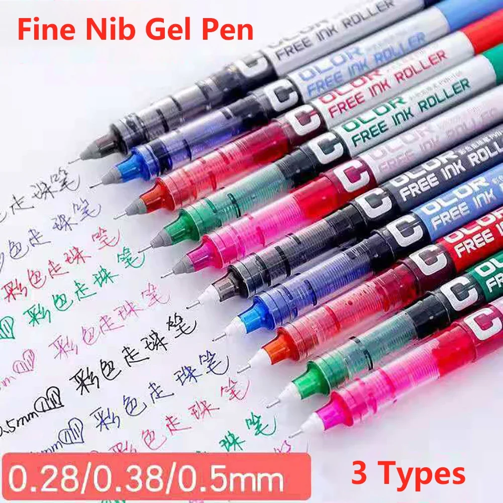 Fine Nib Caneta Esferográfica Gel, Papelaria Escritório Escola Estudante, Big Ink Capacidade, Desenho Pen, 0,28 milímetros, 0,38 milímetros, 0,5 milímetros