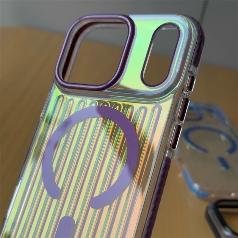 Original Corrugated Stripes Transparent For Magsafe Magnetic Case For iPhone 17Pro 18Pro 17Pro Max Clear Anti-fall Hard Cover